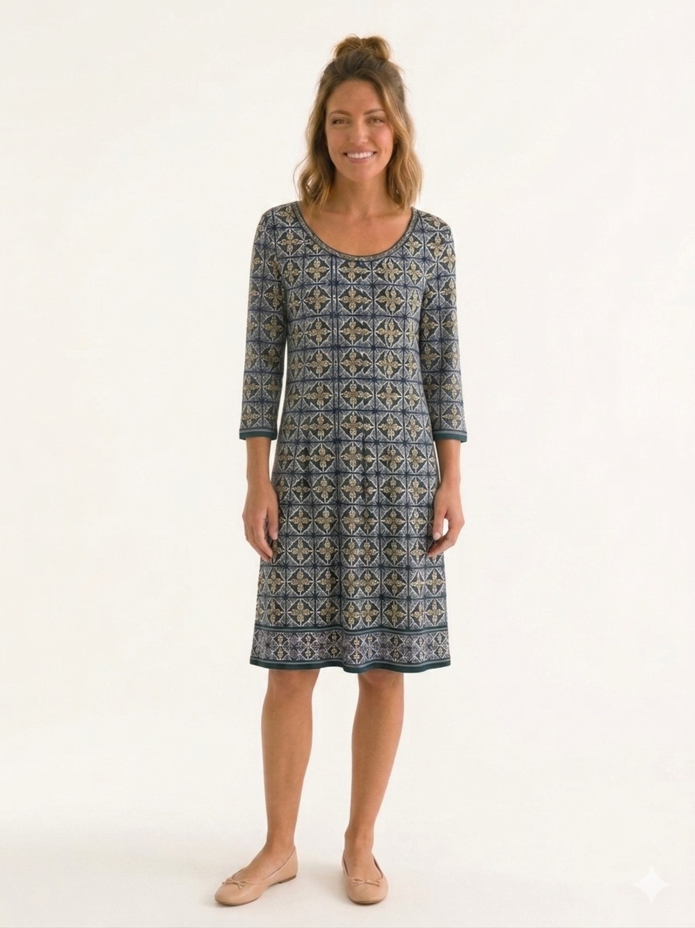 Preppy Geometric Patterned Midi Dress Max Studio Medium